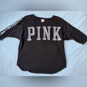 PINK Victoria's Secret Black Tee with Glitter Lettering